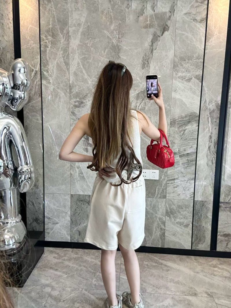 Cream Ribbed Tank & Wide-Leg Shorts Set view