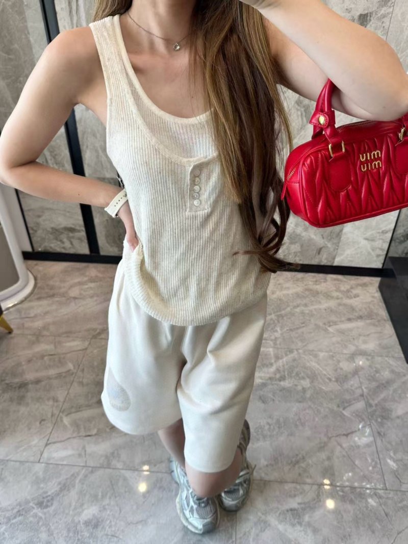 Cream Ribbed Tank & Wide-Leg Shorts Set view