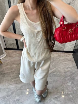 Cream Ribbed Tank & Wide-Leg Shorts Set view 5