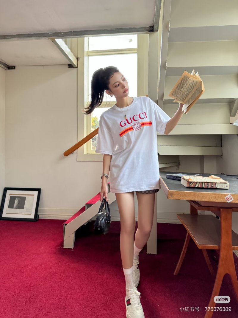 Gucci Logo Red Stripe White T-Shirt view