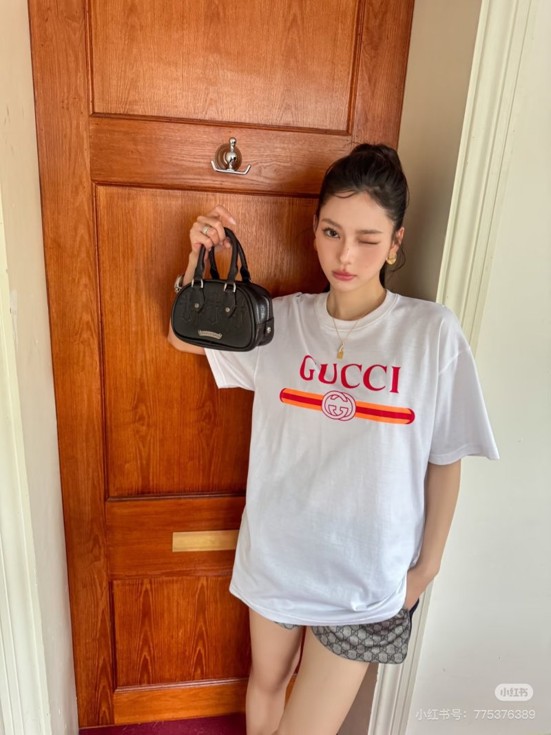 Gucci Logo Red Stripe White T-Shirt view