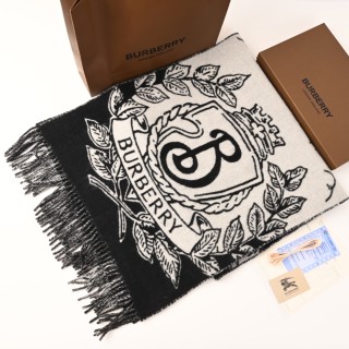 Burberry EKD Crest Double-Faced Cashmere Shawl Scarf Black Cream