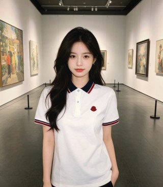 Moncler White Polo Shirt with Red & Navy Trim view 3