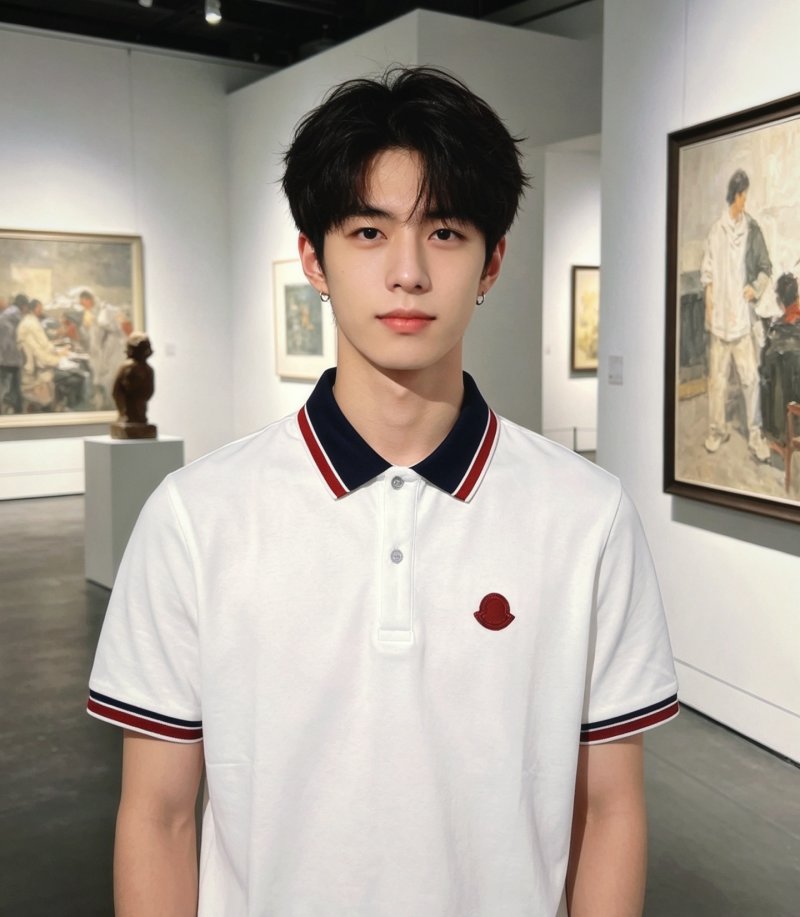 Moncler White Polo Shirt with Red & Navy Trim view