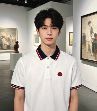 Moncler White Polo Shirt with Red & Navy Trim view 5