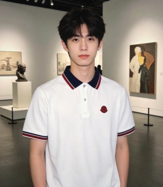 Moncler White Polo Shirt with Red & Navy Trim view 6