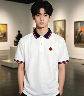 Moncler White Polo Shirt with Red & Navy Trim view 7