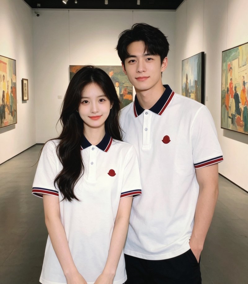 Moncler White Polo Shirt with Red & Navy Trim view