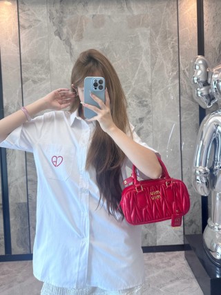 White Button-Up Shirt with Heart Embroidery view 2