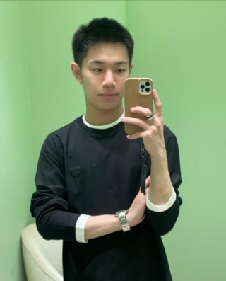 Black Long Sleeve T-Shirt with White Ribbed Trim view 3
