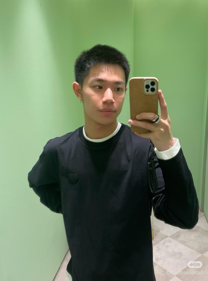 Black Long Sleeve T-Shirt with White Ribbed Trim view