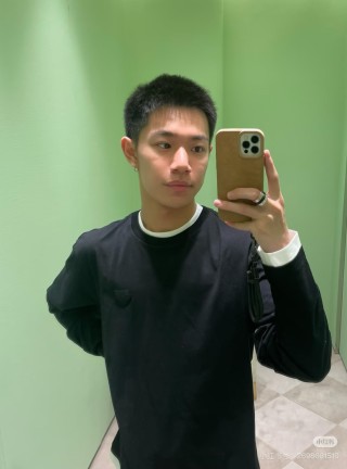 Black Long Sleeve T-Shirt with White Ribbed Trim view 4