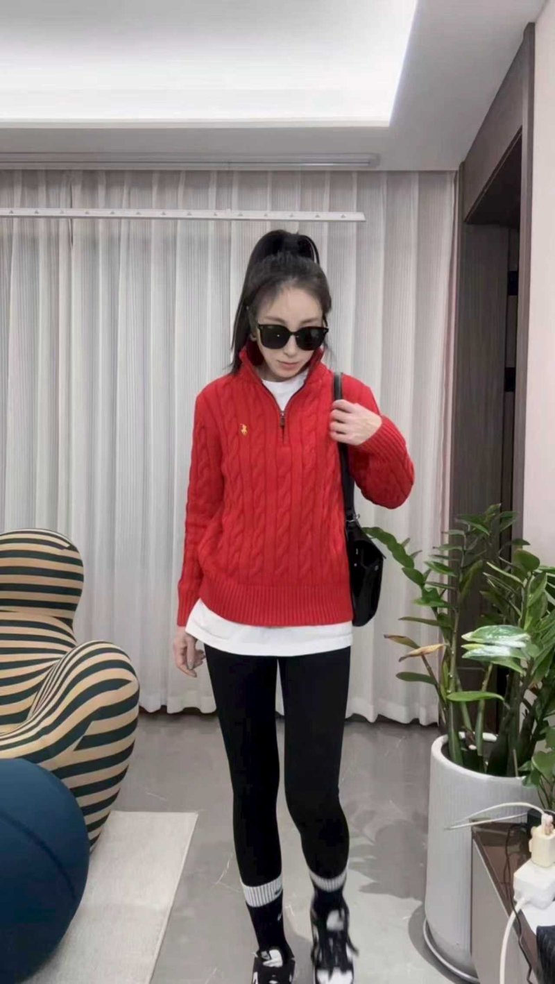 Polo Ralph Lauren Red Half-Zip Cable Knit Sweater view