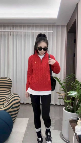 Polo Ralph Lauren Red Half-Zip Cable Knit Sweater view 6