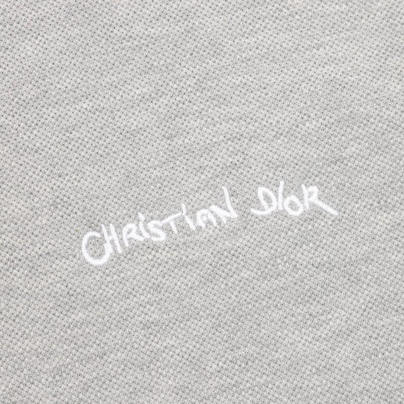 Dior Cursive Logo Embroidered Polo Shirt Grey view