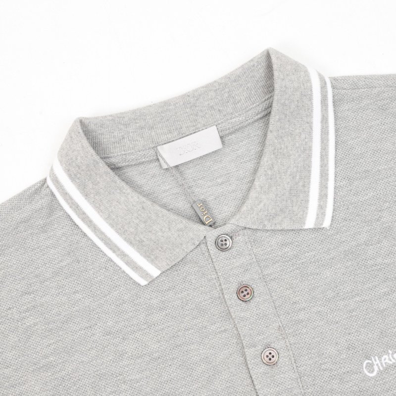 Dior Cursive Logo Embroidered Polo Shirt Grey view