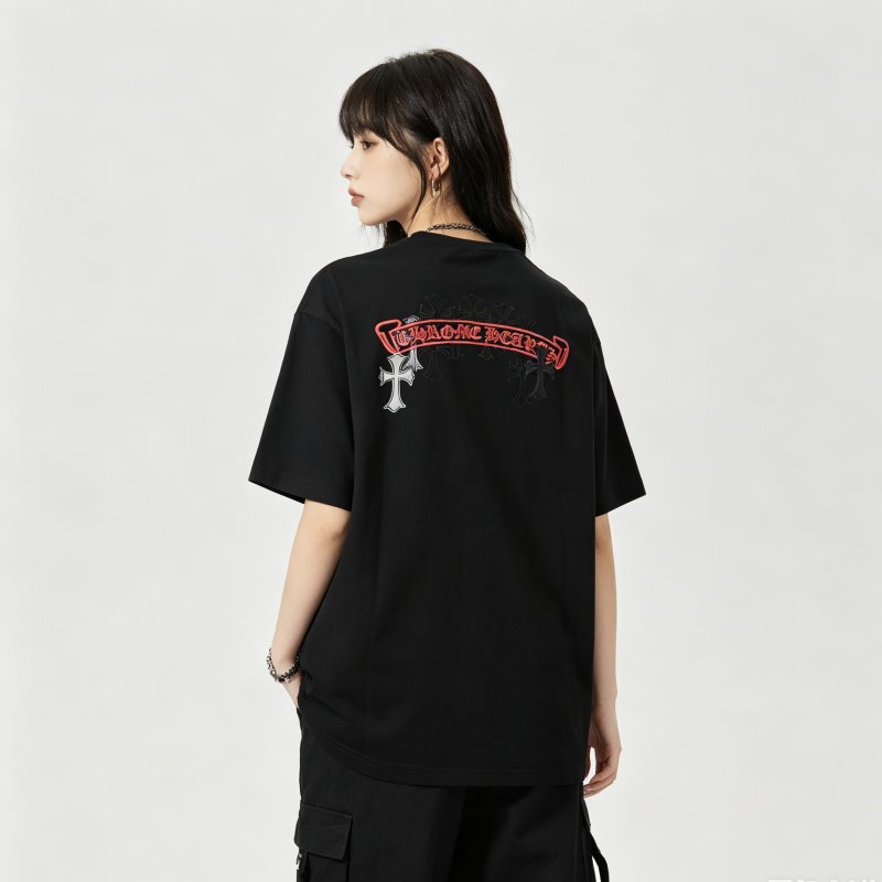 Chrome Hearts Black T-Shirt with Red Logo Print