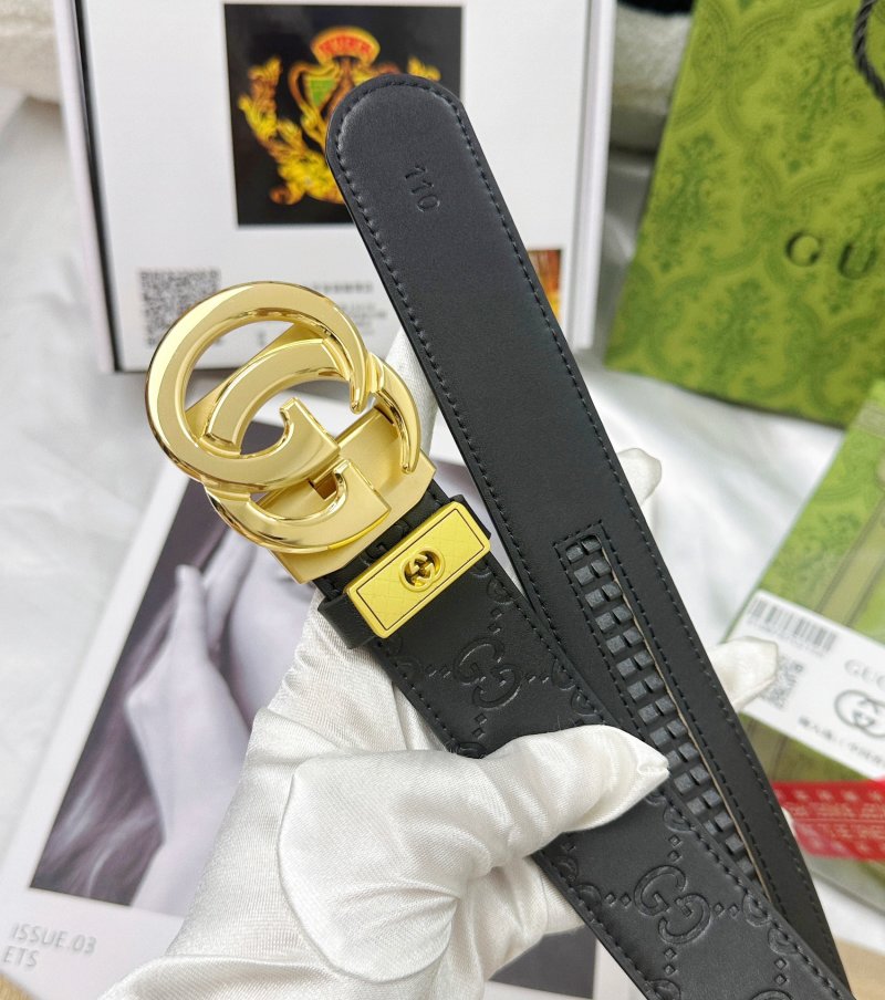 Gucci GG Marmont Black Leather Belt Gold Buckle
