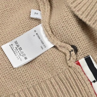 Thom Browne Beige Wool Crew Neck Sweater with Stripe Detail view 5