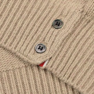 Thom Browne Beige Wool Crew Neck Sweater with Stripe Detail view 6