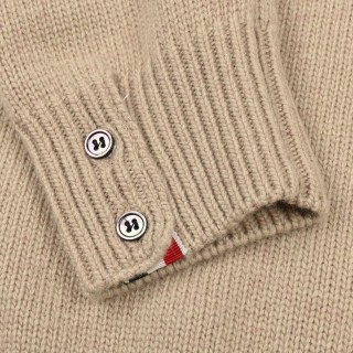 Thom Browne Beige Wool Crew Neck Sweater with Stripe Detail view 7