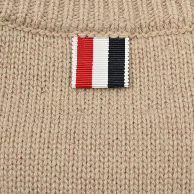 Thom Browne Beige Wool Crew Neck Sweater with Stripe Detail view