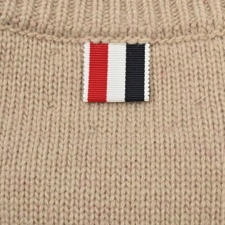 Thom Browne Beige Wool Crew Neck Sweater with Stripe Detail view 8