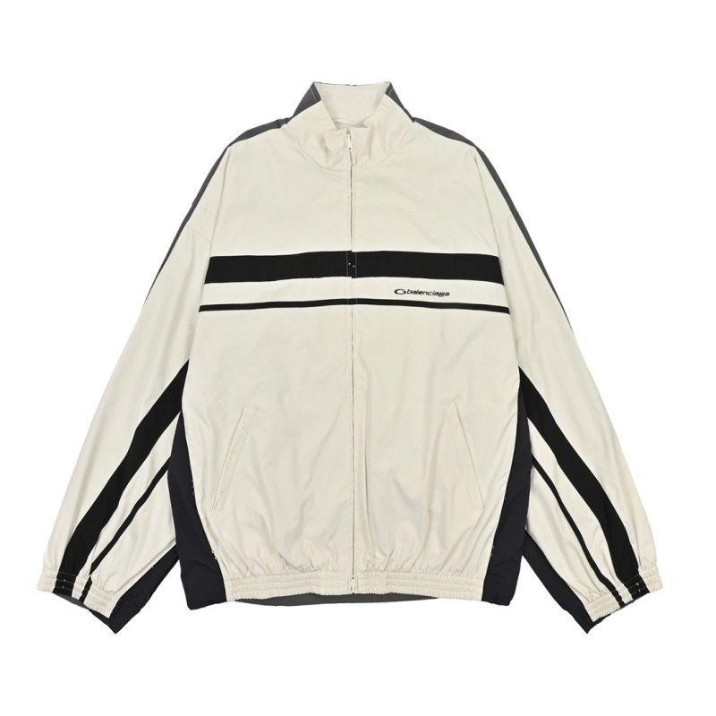 White Black Stripe Zip-Up Track Jacket view