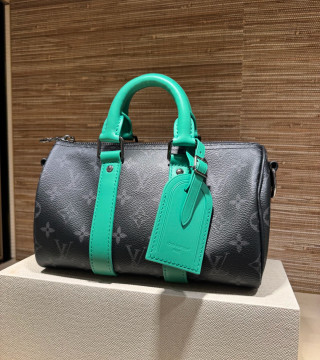 Louis Vuitton Speedy Inspired Black & Mint Green Duffle Bag