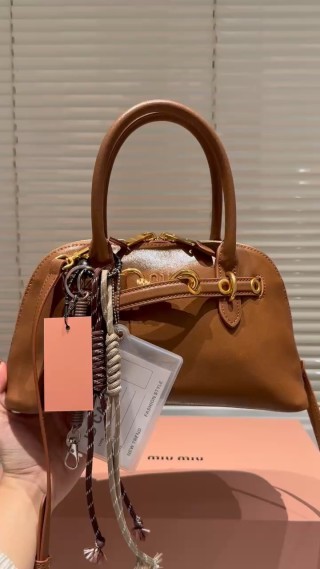Miu Miu Cognac Leather Dome Satchel Bag