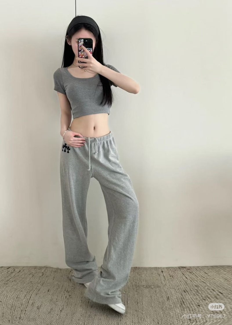 Gray Baggy Sweatpants with Drawstring Waist
