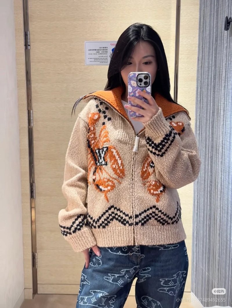 Louis Vuitton Monogram Zip Cardigan Beige Orange
