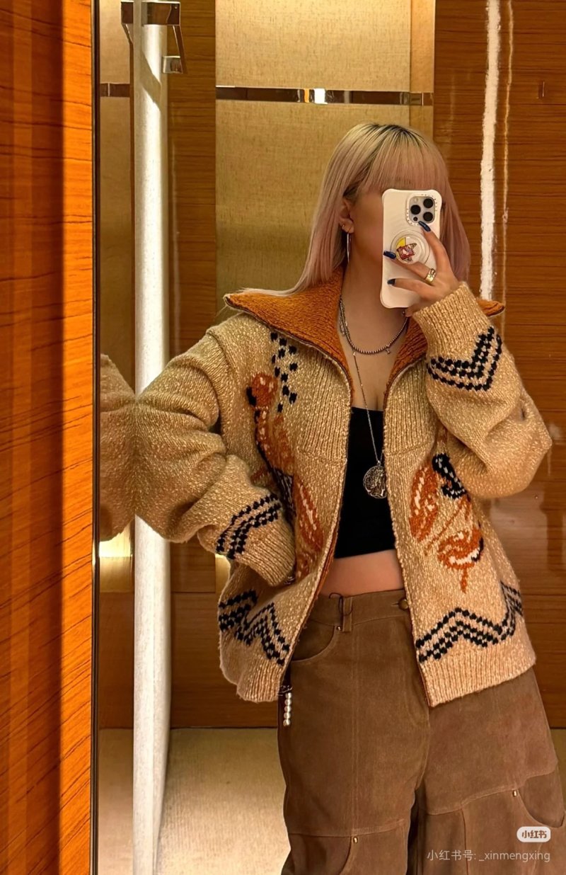 Louis Vuitton Monogram Zip Cardigan Beige Orange view