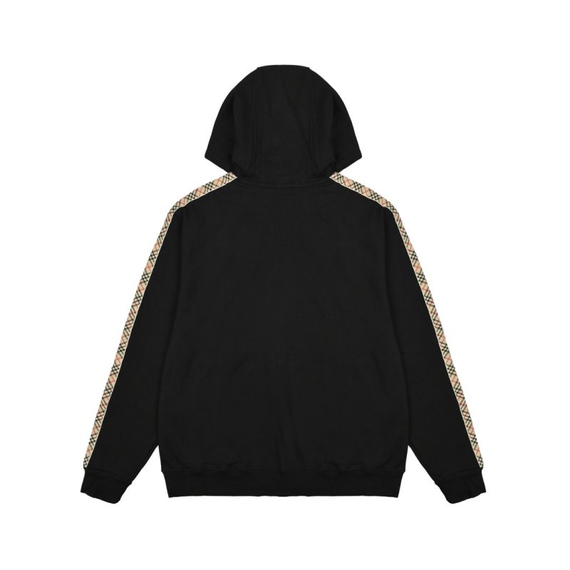 Black Zip Hoodie Jacket with Checkered Sleeve Details view