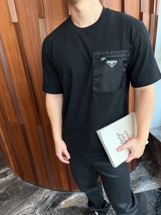 Prada Black Short Sleeve T-Shirt with Chest Pocket view 4