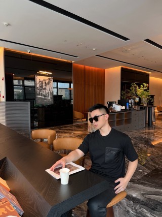 Prada Black Short Sleeve T-Shirt with Chest Pocket view 7