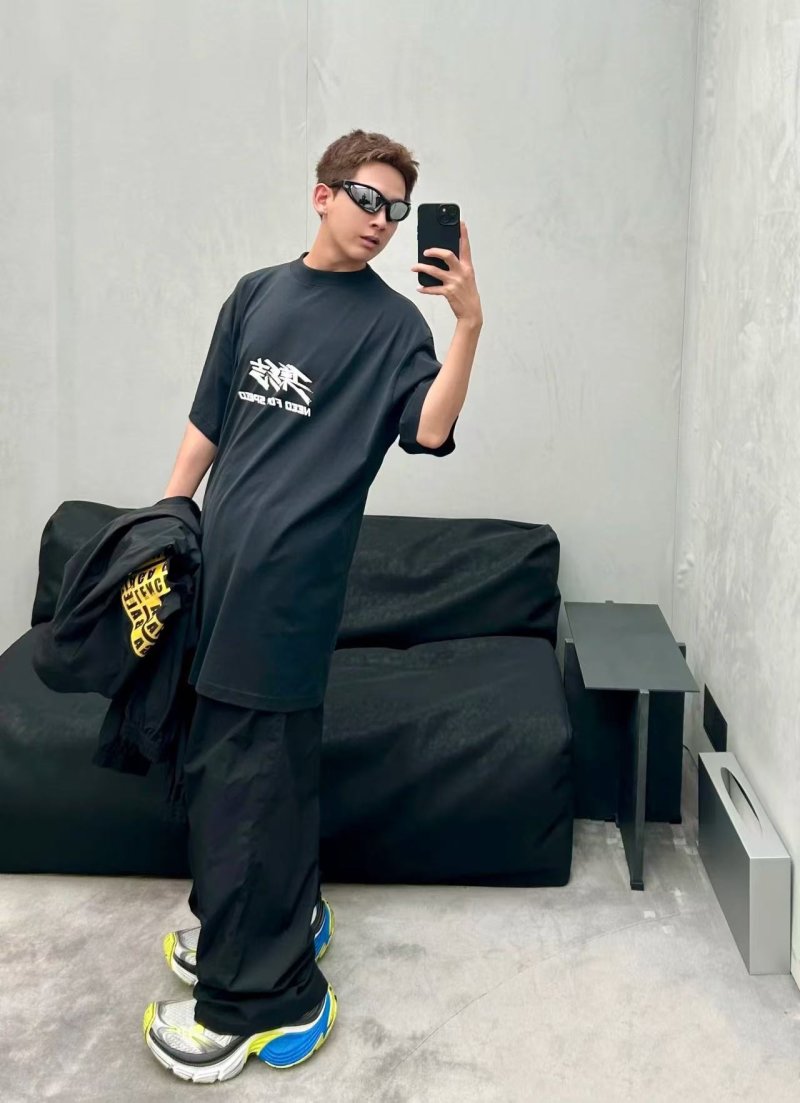 Black Graphic Print Short Sleeve T-Shirt with Yellow Accent view