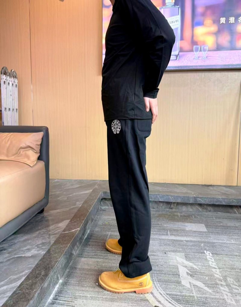Black Relaxed Fit Casual Pants with Geometric Embroidery view