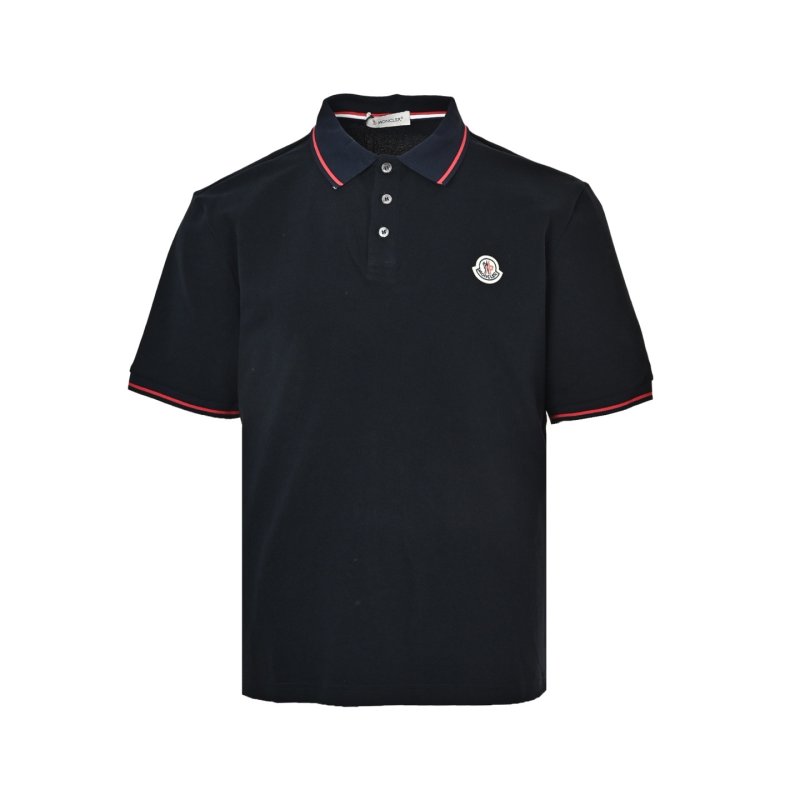 Moncler Navy Polo Shirt with Red Stripe Trim view