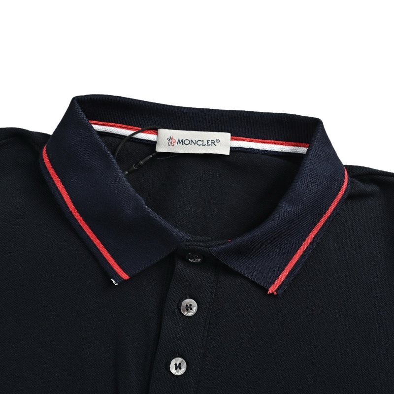 Moncler Navy Polo Shirt with Red Stripe Trim view