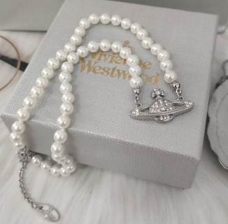 Vivienne Westwood Saturn Pearl Necklace Silver view 9
