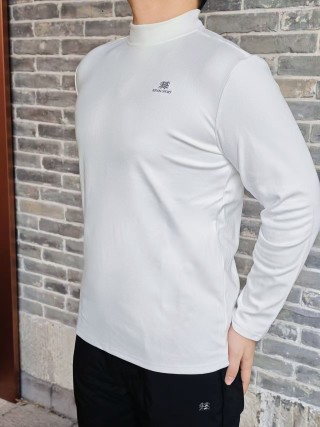 Burberry White Long Sleeve Mock Neck T-Shirt