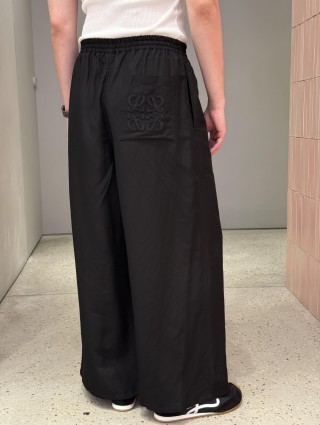Loewe Black Wide-Leg Anagram Embroidered Pants