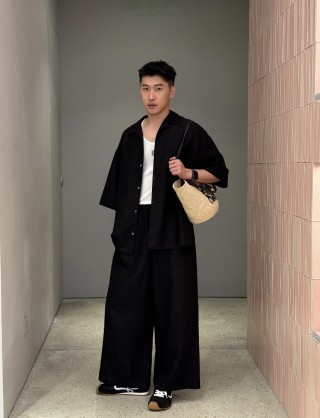 Loewe Black Wide-Leg Anagram Embroidered Pants view 3
