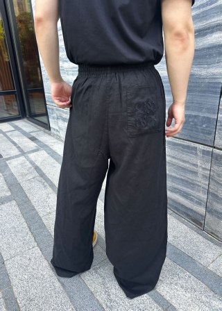 Loewe Black Wide-Leg Anagram Embroidered Pants view 5