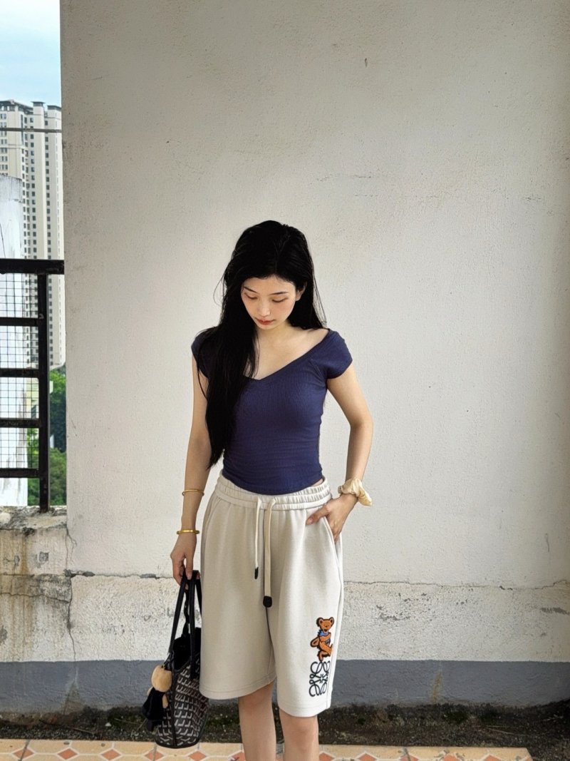 Cream Embroidered Drawstring Shorts view