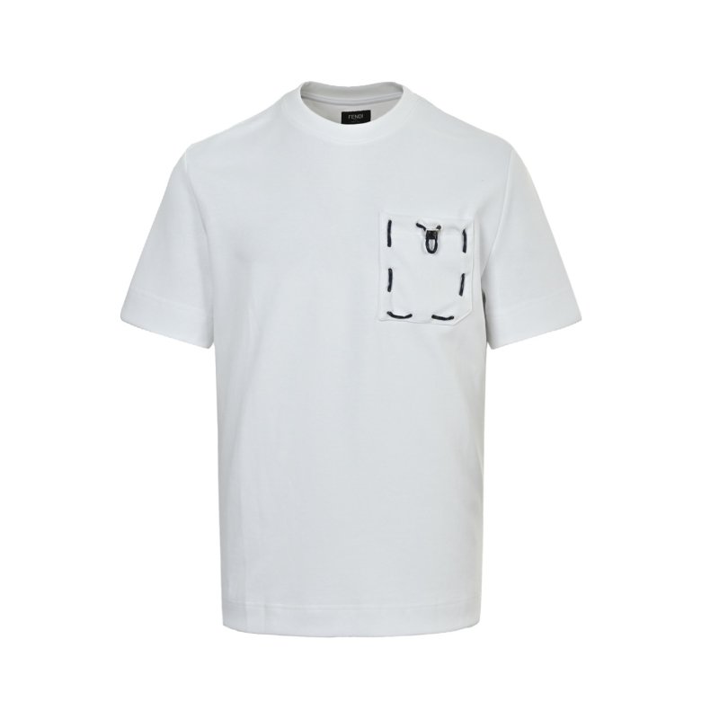 White Graphic Pocket T-Shirt with Line Art Design view
