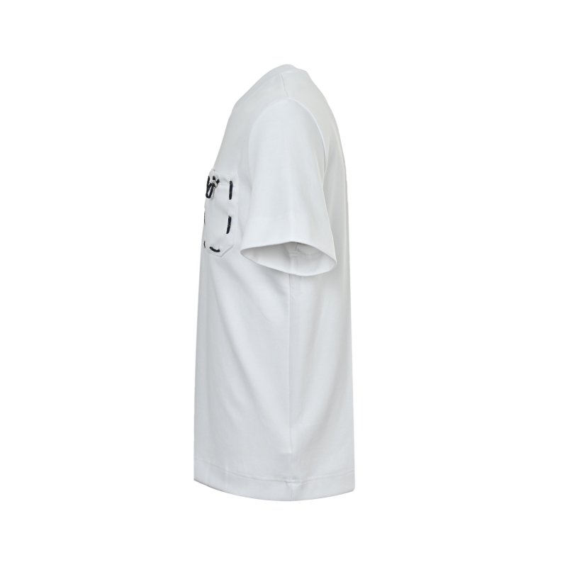 White Graphic Pocket T-Shirt with Line Art Design view