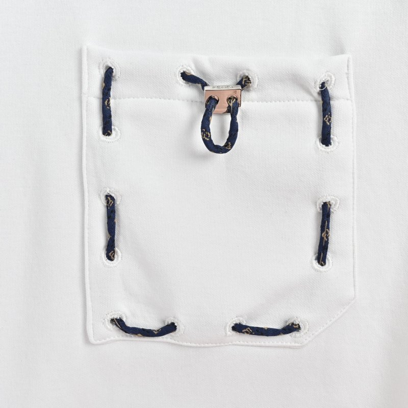 White Graphic Pocket T-Shirt with Line Art Design view