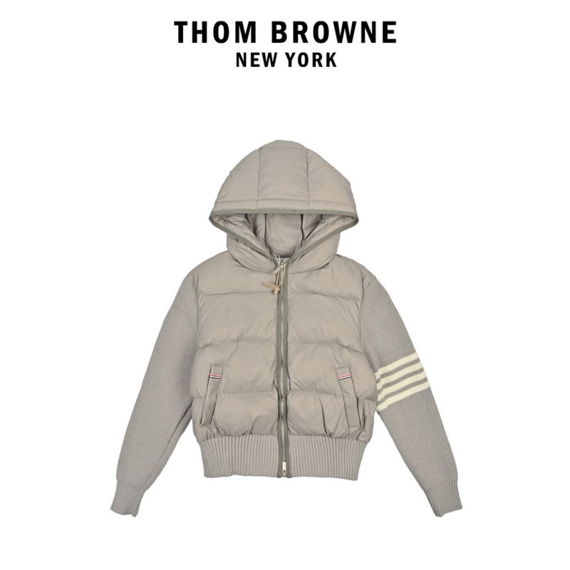 Grey Puffer Down Jacket with Ribbed Sleeves view